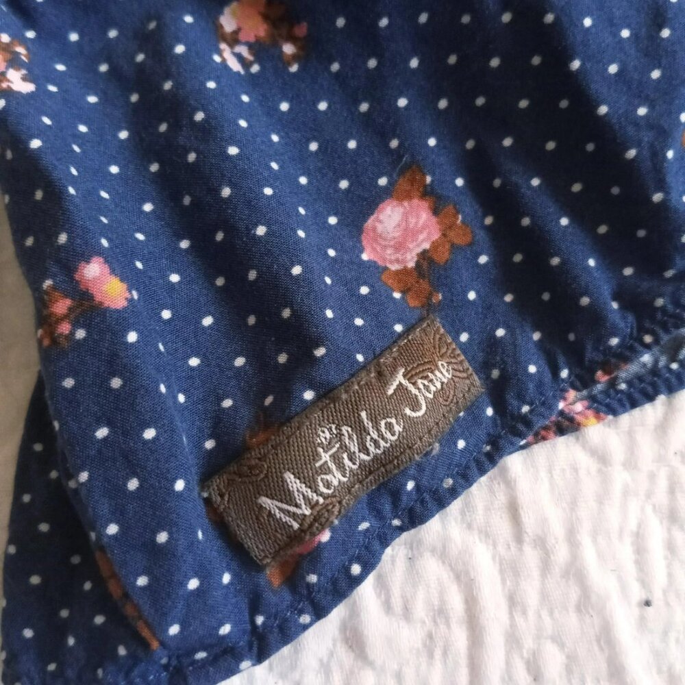 Matilda Jane Long Sleeved Blouse Navy Blue Polka Dots Flowers - Picture 6 of 8